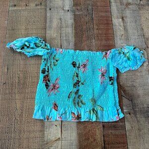 Charlotte Russe blue tropical floral crop top women's medium
